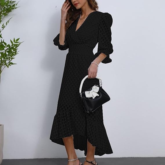 Womens Short Sleeve High Low V-Neck Long Maxi Boho Spring Summer Easter Dress Bridal Shower Dresses for Guest