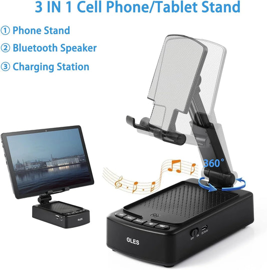 Mobile Phone Stand with Bluetooth for Him Dad Women Who Want Nothing, Adjustable Tablet Holder with Wireless Speaker, Tech Gadgets for Table Desk, Unique Ideal