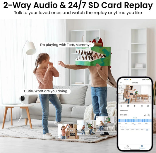 Cameras for Home Security-Outdoor/Indoor Camera for Dog/Cat/Pet/Nanny/Baby, Color Night Vision, White Light, Siren, 24/7 SD Recordings, Works with Alexa/Google Home, C1-White-2P (2.4Ghz WiFi)