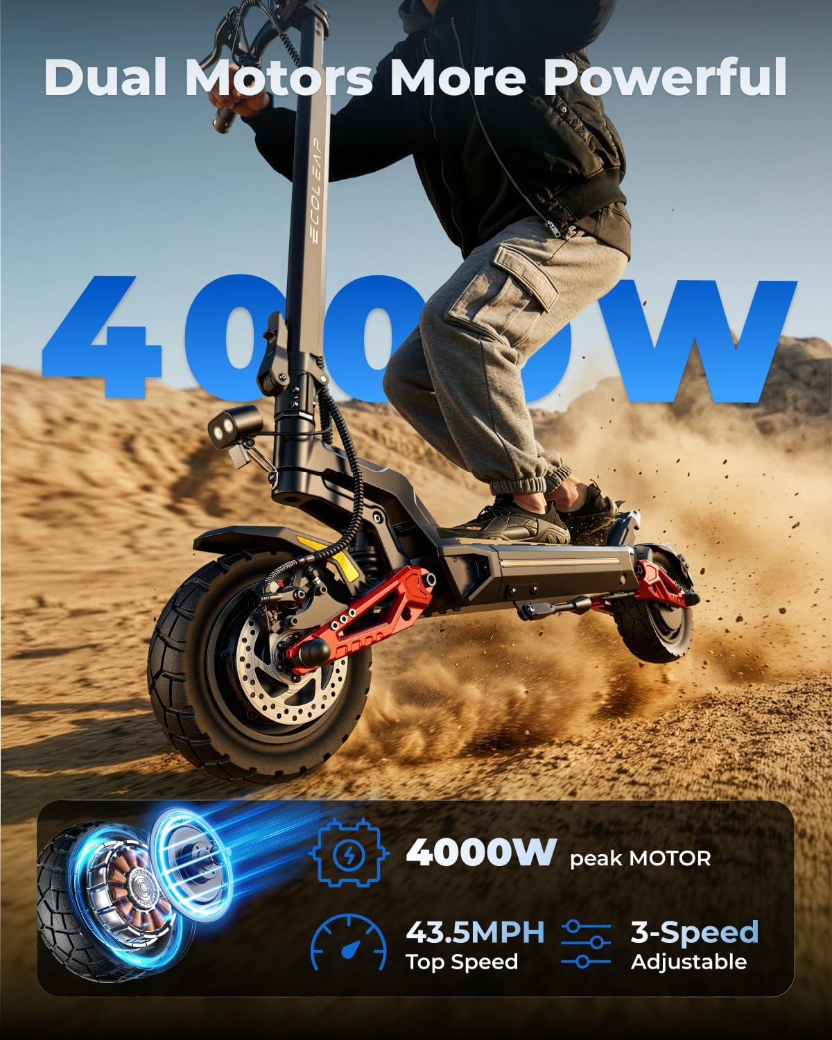 Electric Scooter for Adults, 28/43.5 MPH, 50/75 Mile Range, 1500W/4000W Peak Motor, Dual Hydraulic Suspension, 4G Smart, UL2272/2271 Certified