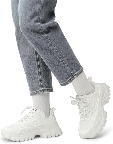 DREAM PAIRS Women Chunky Fashion Sneakers Platform Bold Lace-Up Comfortable Sneakers.