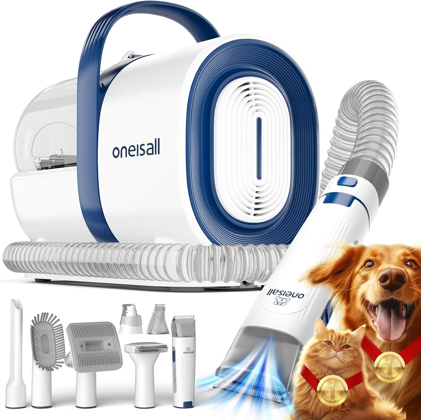 Dog Grooming Vacuum, Pet Grooming Vacuum with Clipper Nail Grinder, 1.5L Dust Cup Dog deshedding Brush with 7 Tools for Shedding Pet Hair, Home Cleaning(Blue)