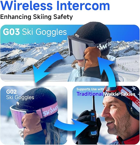 Multifunctional Smart Wireless Ski Goggles with Walkie-Talkie, Anti-Fog Zeiss Lens, Music & Call Function