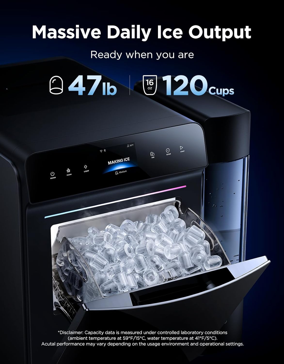 Smart Countertop Ice Maker 2 Pro, 3-Minute Fast 9 Ice Cubes with 3 Size, 47lbs Daily, 40dB Quiet, Smart Pre-Cooling, App & Voice Control, Self-Clean, Dual Water Tanks for Home, Coffee, Party