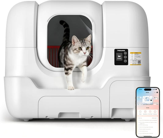 Automatic Cat Litter Box Self-Cleaning, Auto Sand Refilling, Auto Packing & Sealing, Auto Bag Replacement, One-Click Cleaning, Deodorization, APP Control, Radar Weight TOF Safety Sensors for Cats