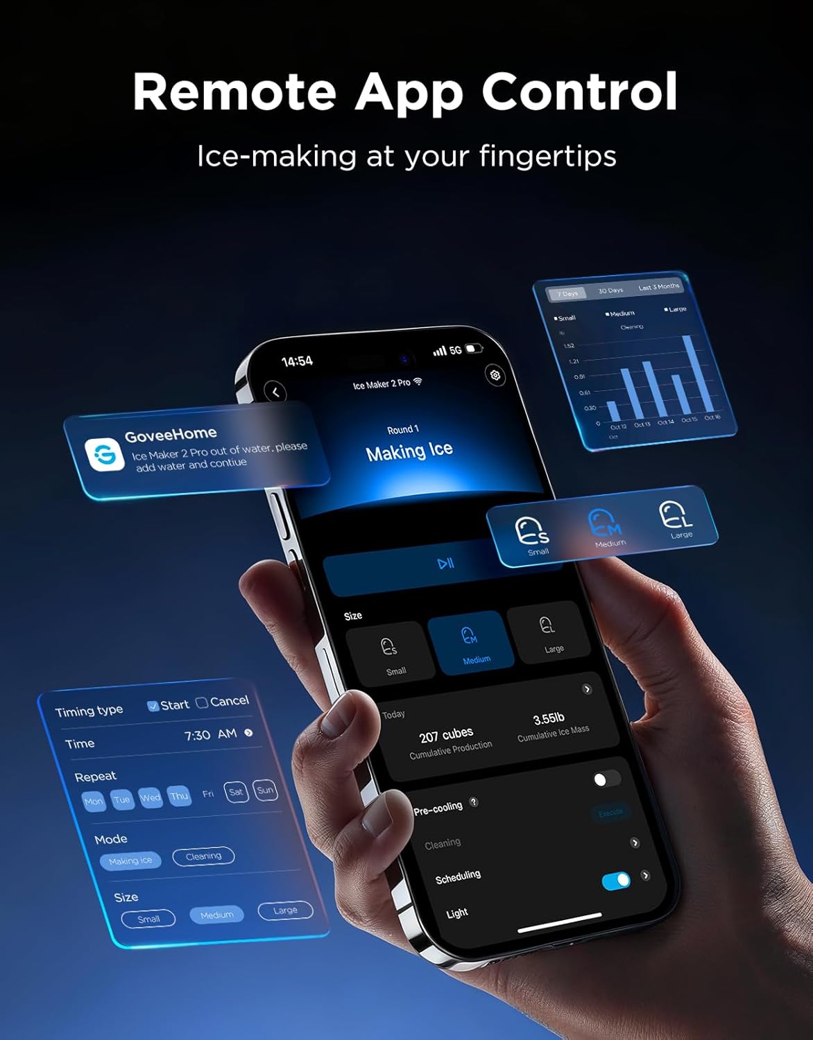 Smart Countertop Ice Maker 2 Pro, 3-Minute Fast 9 Ice Cubes with 3 Size, 47lbs Daily, 40dB Quiet, Smart Pre-Cooling, App & Voice Control, Self-Clean, Dual Water Tanks for Home, Coffee, Party