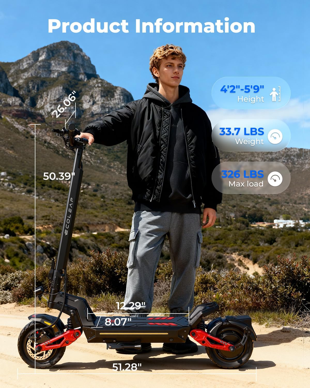 Electric Scooter for Adults, 28/43.5 MPH, 50/75 Mile Range, 1500W/4000W Peak Motor, Dual Hydraulic Suspension, 4G Smart, UL2272/2271 Certified