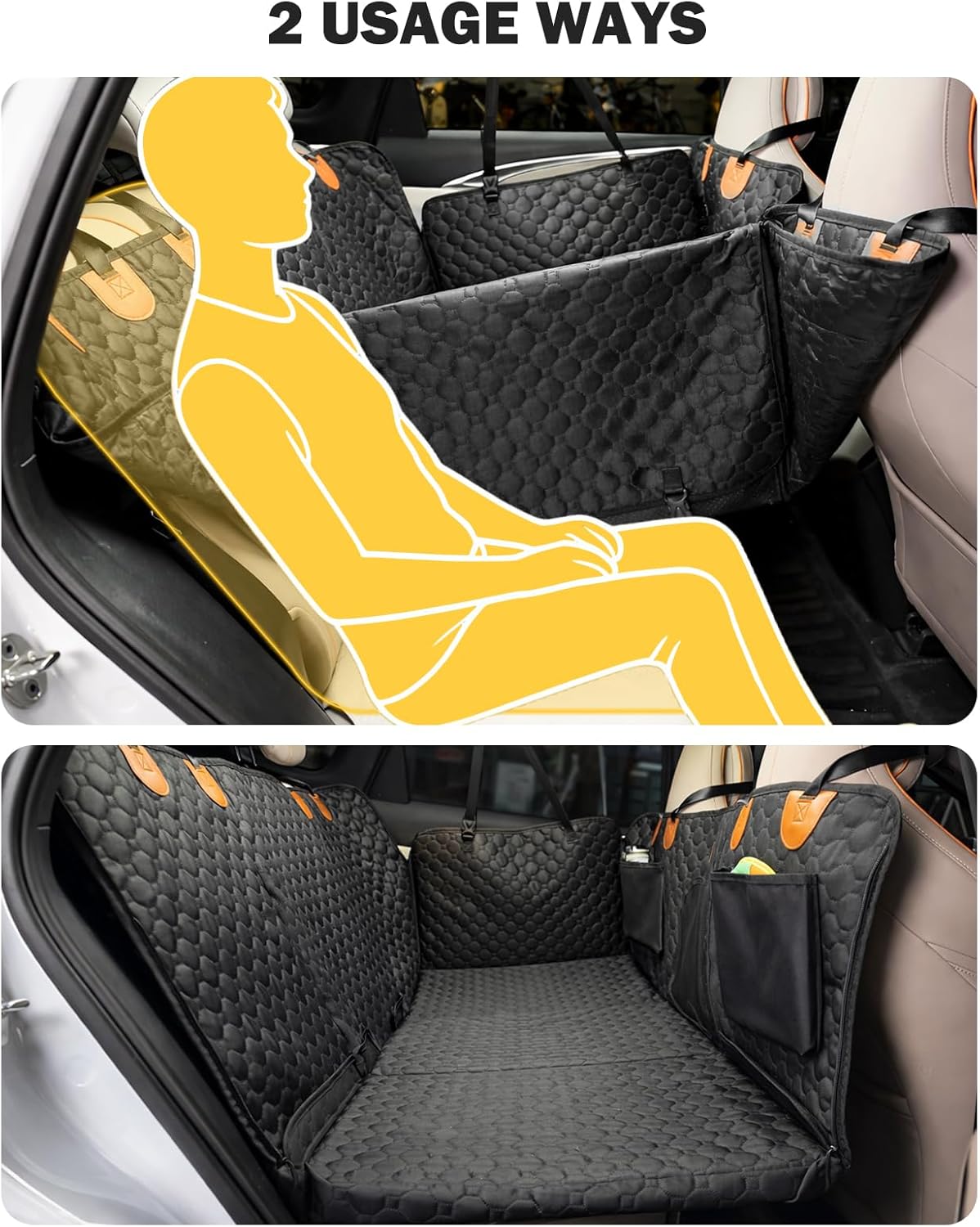 Back Seat Extender for Dogs, Waterproof Dog Car Seat Cover for Back Seat with Hard Bottom, Upgraded Material, Anti Scratch, Easy to Use and Clean, Holds 420lbs