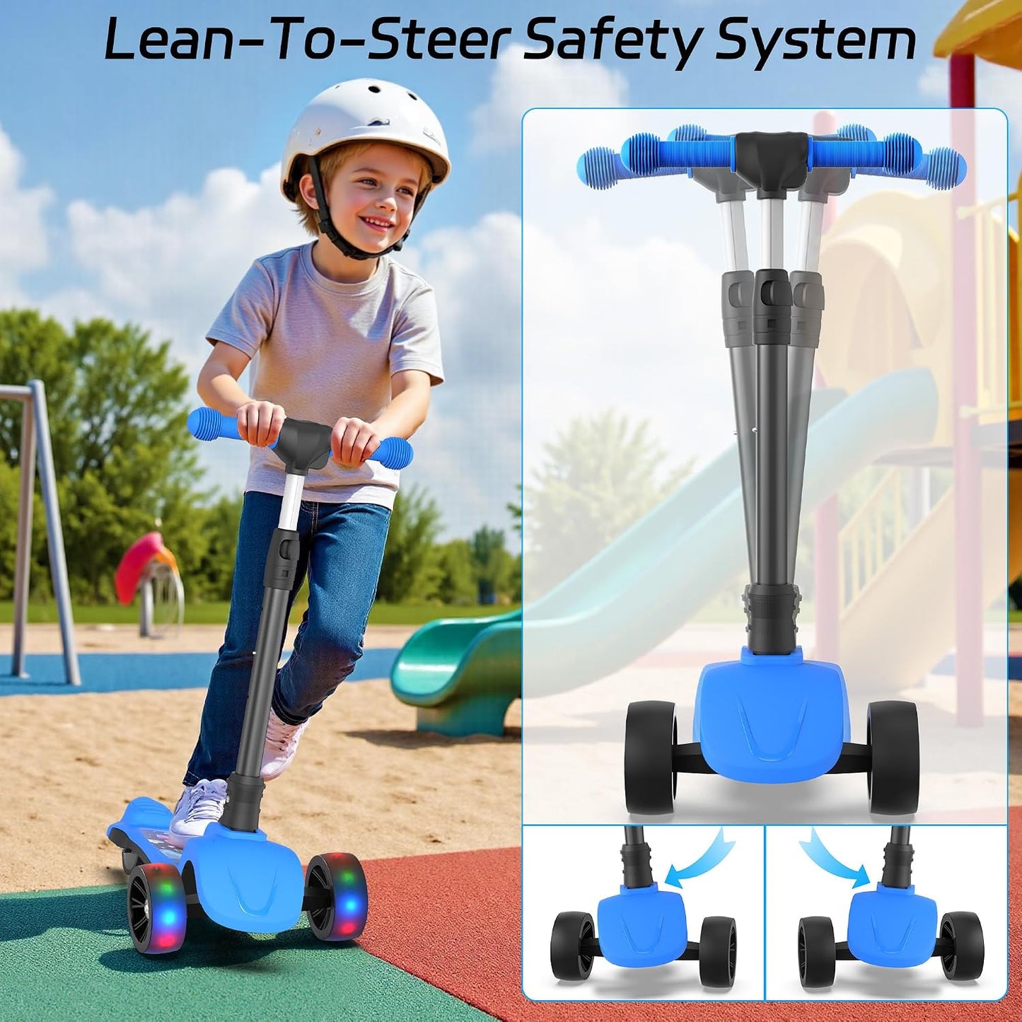 Electric Scooter, 80W Motor, 3 Levels Adjustable Handlebar, 5 Mph Safe Speed, Lighted Up Wheel, Lean-to-Steer Design, Foldable Kick Scooter Boys & Girl