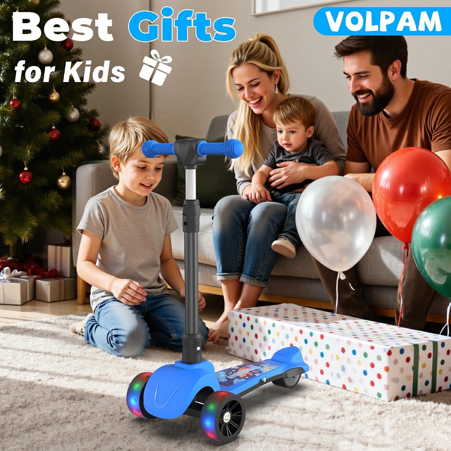 Electric Scooter, 80W Motor, 3 Levels Adjustable Handlebar, 5 Mph Safe Speed, Lighted Up Wheel, Lean-to-Steer Design, Foldable Kick Scooter Boys & Girl