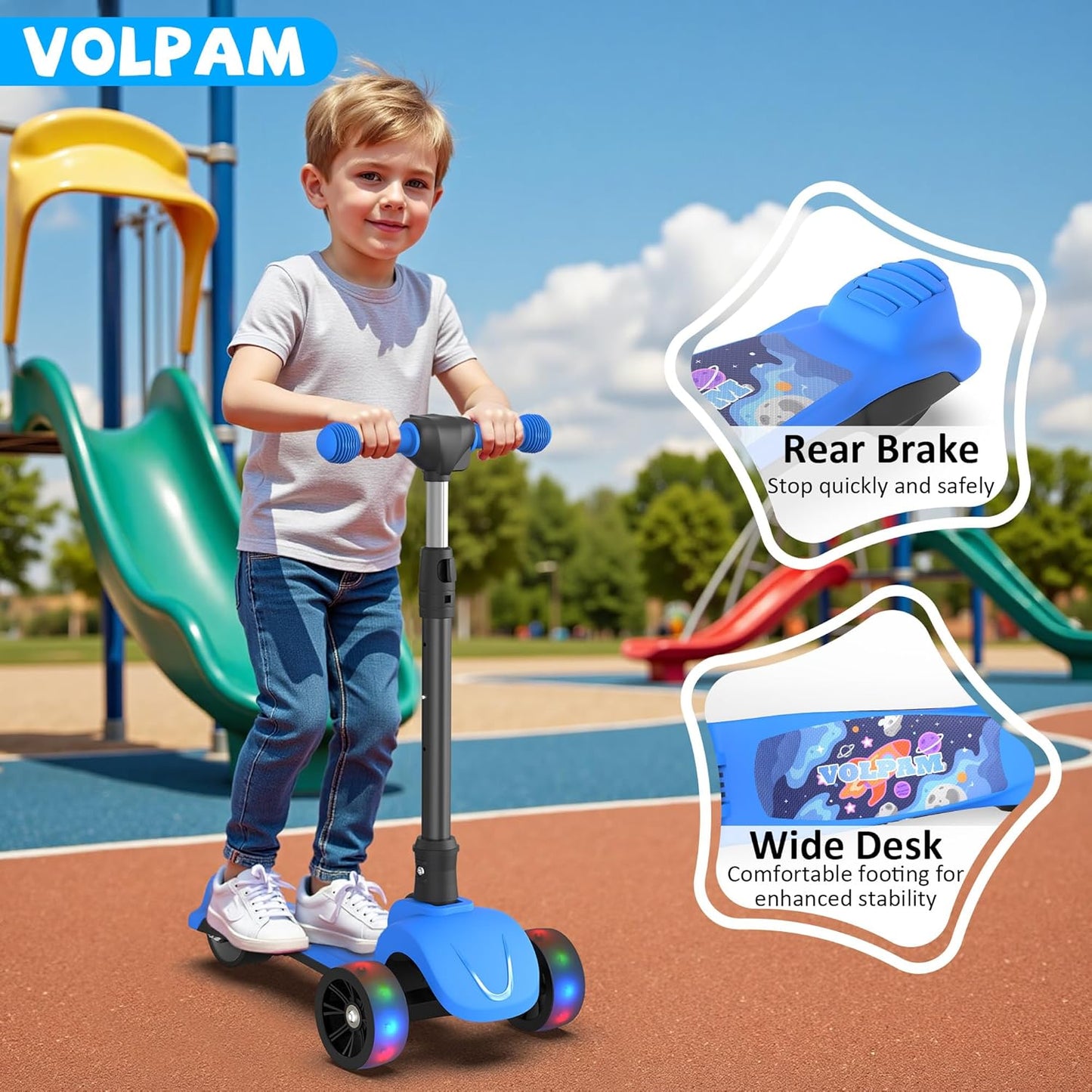 Electric Scooter, 80W Motor, 3 Levels Adjustable Handlebar, 5 Mph Safe Speed, Lighted Up Wheel, Lean-to-Steer Design, Foldable Kick Scooter Boys & Girl