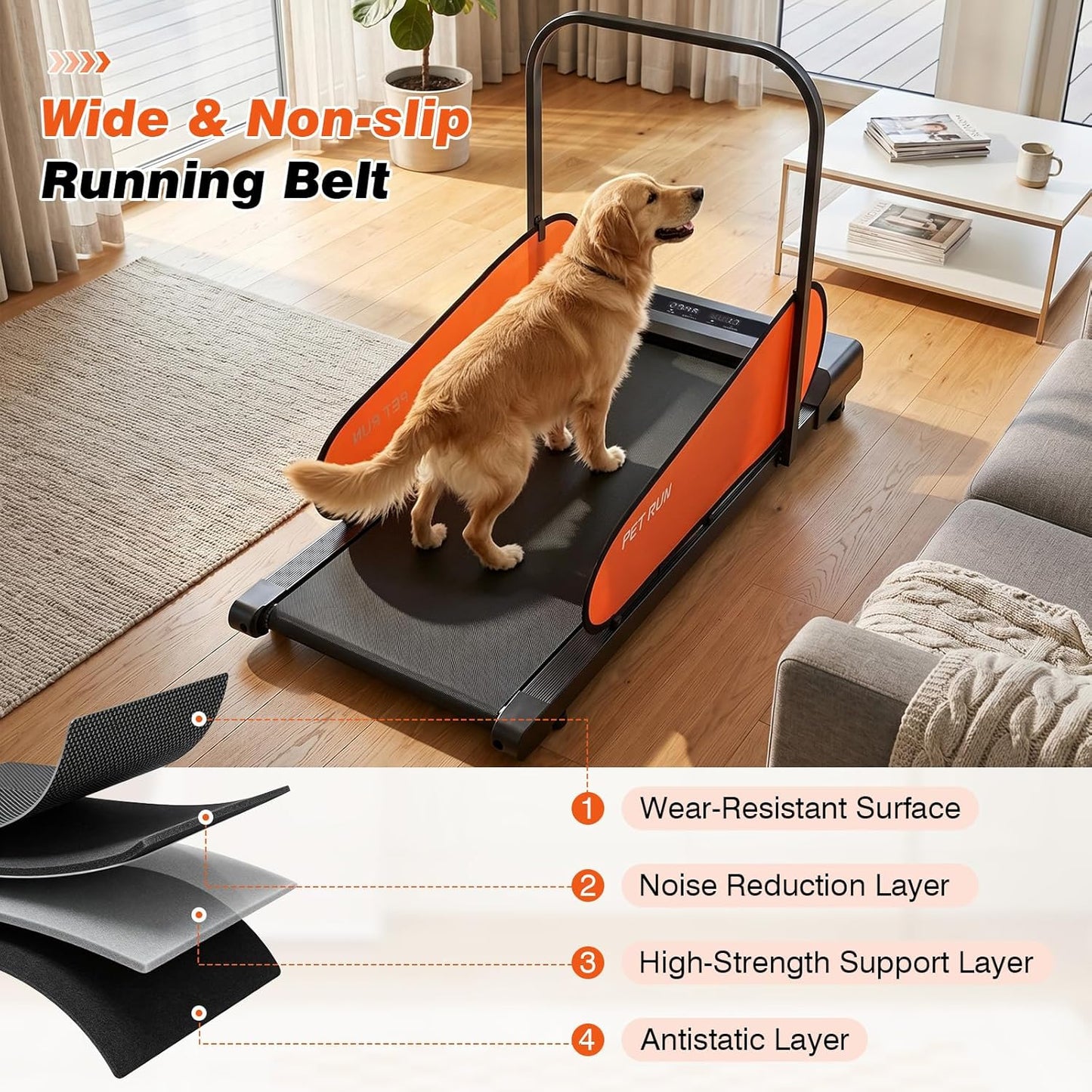 Dog Treadmill for Small & Medium Sized Dogs, 2.5 HP Low-Noise Powerful Motor, Easy-to-Monitor LED Display, Remote Control, 15 Programs, 0.6-6 Mph, Timer Function, Indoor Pet Exercise Machine